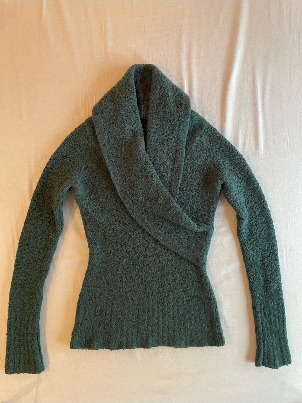 Moda International Deep Green Wrap Shawl-Collar Turtleneck Sweater